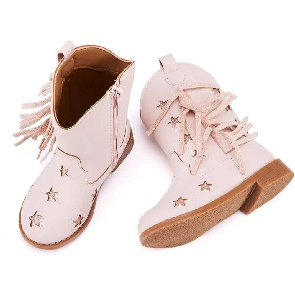 🆕Girls 1-Pink Microfiber Little Kids Mid Calf Western Pointed Toe Riding Boots